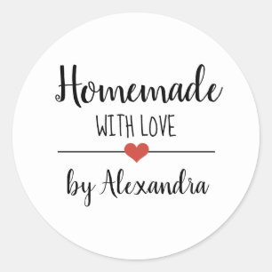 Homemade met liefde eenvoudige witte manuscriptdou ronde sticker