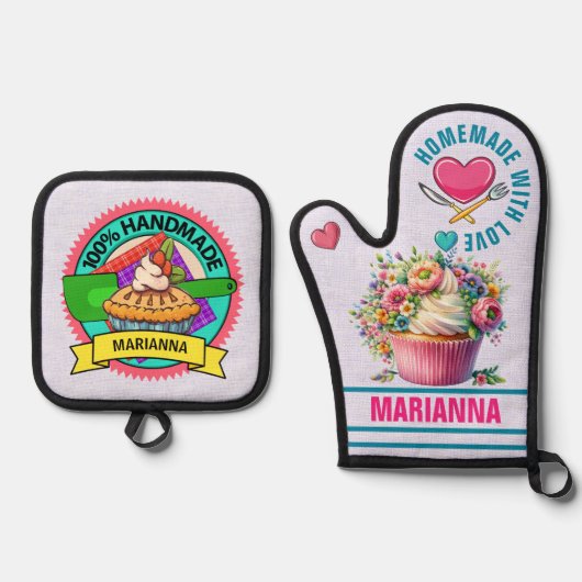 Homemade met liefde ovenwant & pannenlap set (Voorkant)