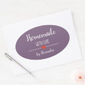 Homemade met liefde paars gepersonaliseerd ovale sticker (Envelop)