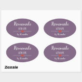 Homemade met liefde paars gepersonaliseerd ovale sticker (Vel)