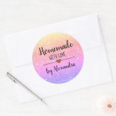 Homemade met liefde regenbooglitter script klassie ronde sticker (Envelop)