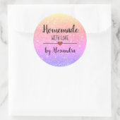 Homemade met liefde regenbooglitter script klassie ronde sticker (Tas)