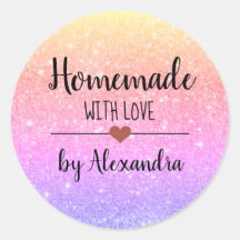 Homemade met liefde regenbooglitter script klassie