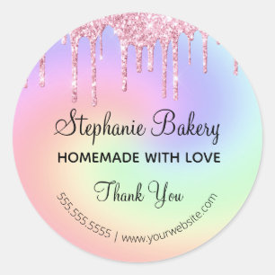 Homemade met liefde  Roze Glitter Hartelijk dank Ronde Sticker