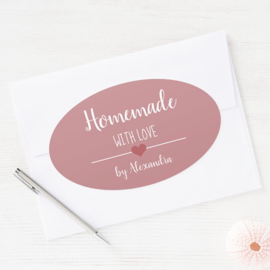 Homemade met liefde  roze ovale sticker (Envelop)