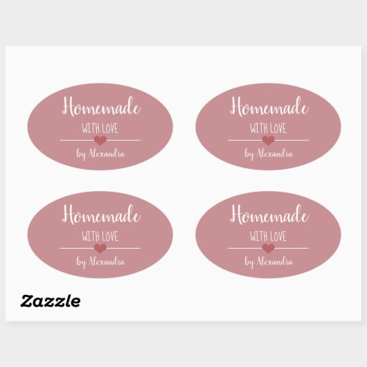 Homemade met liefde  roze ovale sticker (Vel)