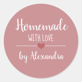 Homemade met liefde  roze script aangepast ronde sticker