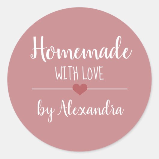 Homemade met liefde roze script aangepast ronde sticker (Voorkant)