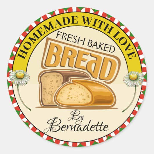 Homemade met liefdesbrood ronde sticker (Voorkant)