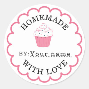 Homemade met liefdescupcake roze ronde sticker