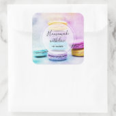 Homemade met liefdesfoto's van kleurrijke Macarons Vierkante Sticker (Tas)