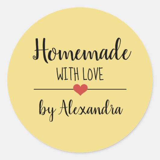 Homemade met liefdesgeel script, aangepast ronde sticker (Voorkant)