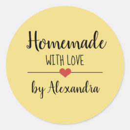 Homemade met liefdesgeel script, aangepast ronde sticker