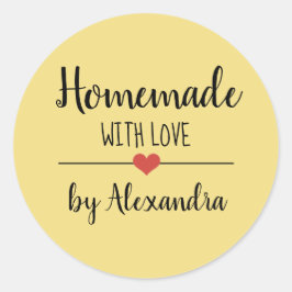 Homemade met liefdesgeel script, aangepast ronde sticker