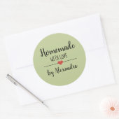 Homemade met liefdesgroen script aangepast ronde sticker (Envelop)