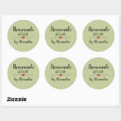Homemade met liefdesgroen script aangepast ronde sticker (Vel)