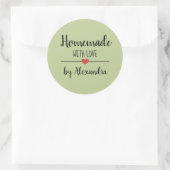 Homemade met liefdesgroen script aangepast ronde sticker (Tas)