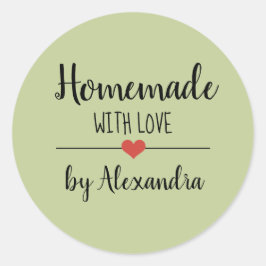 Homemade met liefdesgroen script aangepast ronde sticker