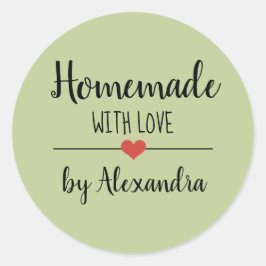 Homemade met liefdesgroen script aangepast ronde sticker