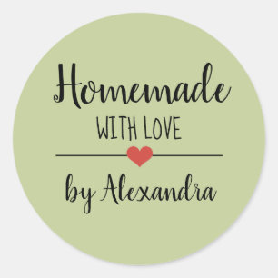 Homemade met liefdesgroen script aangepast ronde sticker