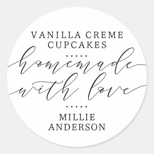 Homemade met liefdeshandgeschreven script voor zak ronde sticker (Voorkant)