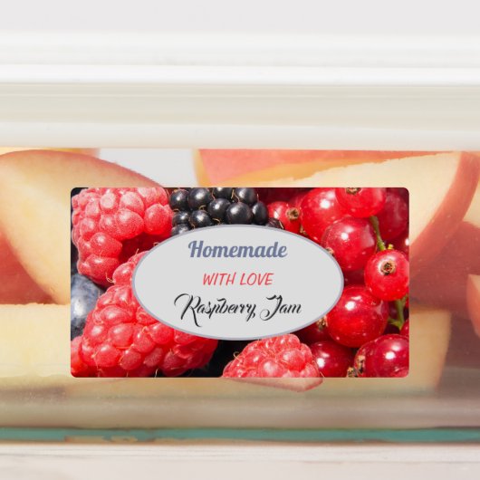 Homemade met liefdesjam, foto van vers fruit labels (Aangebracht)