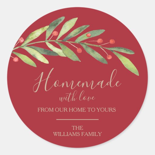 Homemade met liefdeskerst ronde sticker (Voorkant)