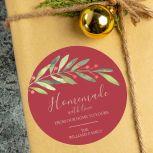 Homemade met liefdeskerst ronde sticker