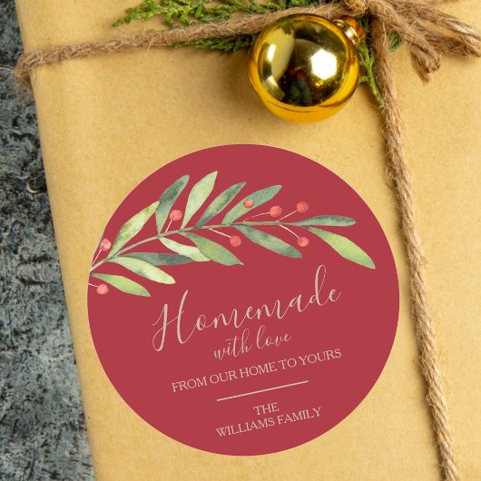 Homemade met liefdeskerst ronde sticker