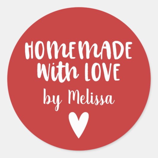 Homemade met liefdesrode kerst ronde sticker (Voorkant)
