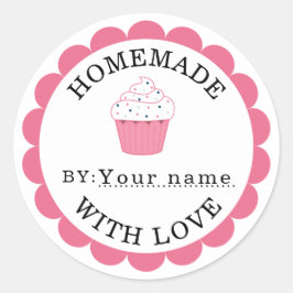 Homemade met liefdesroze cupcake ronde sticker