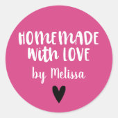 Homemade met liefdesroze ronde sticker (Voorkant)
