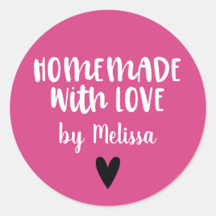 Homemade met liefdesroze ronde sticker