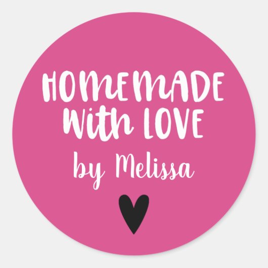 Homemade met liefdesroze ronde sticker (Voorkant)