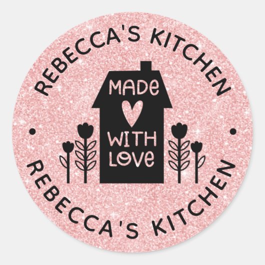 Homemade met liefdesroze ronde sticker (Voorkant)