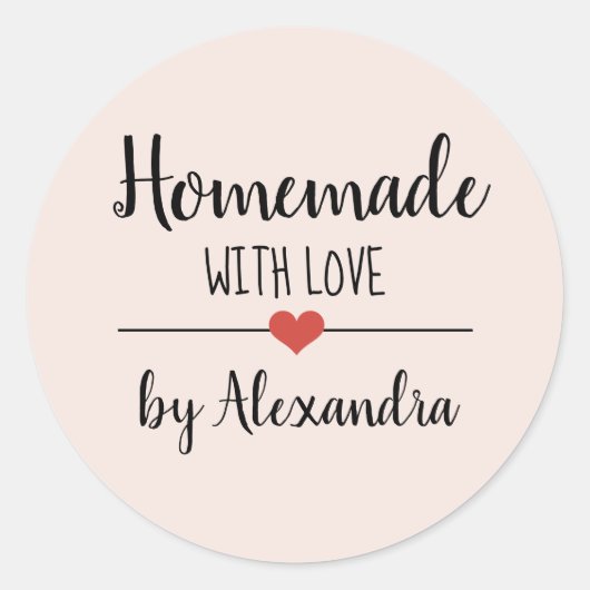 Homemade met liefdeszwart roze script aangepast ronde sticker (Voorkant)