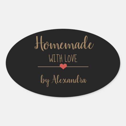 Homemade met liefdeszwarte en gouden naam ovale sticker (Voorkant)