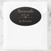 Homemade met liefdeszwarte en gouden naam ovale sticker (Tas)