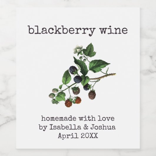 Homemade met Love Blackberry Wine Wijn Etiket (Enkel label)