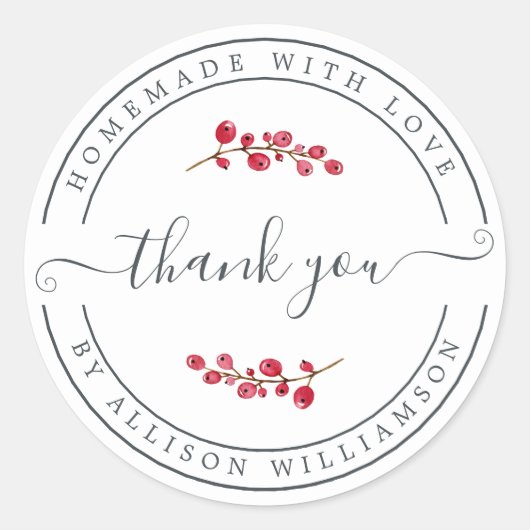 Homemade met Love Cranberry Sprig Hartelijk dank Ronde Sticker (Voorkant)