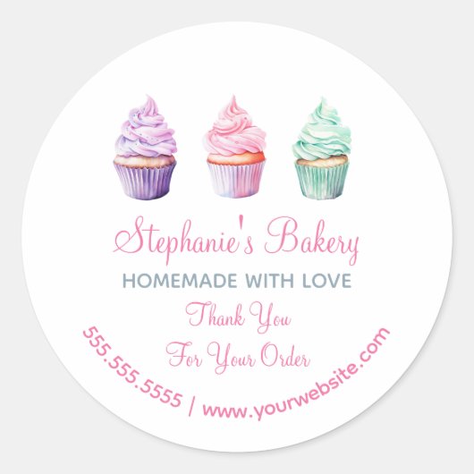 Homemade met Love| Cup Cake Bakery Dank je Ronde Sticker (Voorkant)