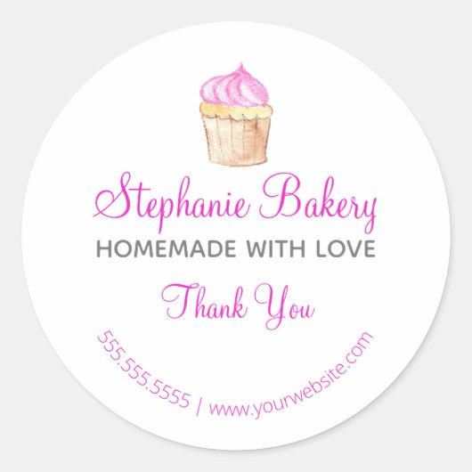 Homemade met Love| Cup Cake Bakery Dank je Ronde Sticker (Voorkant)