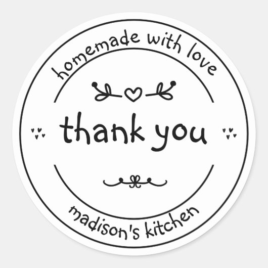 Homemade met Love | Cute Black & White Hartelijk d Ronde Sticker (Voorkant)