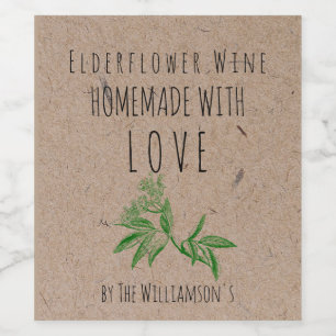 Homemade met Love Elderflower Wine Kraft Paper Wijn Etiket