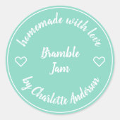 Homemade met Love | Hart Modern Jam Mint Green Ronde Sticker (Voorkant)
