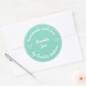 Homemade met Love | Hart Modern Jam Mint Green Ronde Sticker (Envelop)