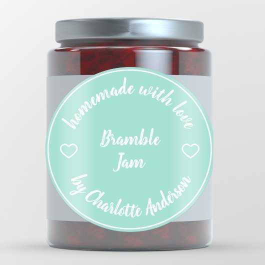 Homemade met Love | Hart Modern Jam Mint Green Ronde Sticker