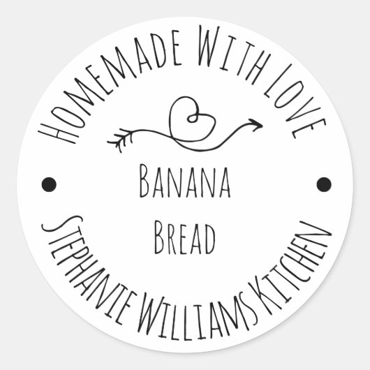 Homemade met Love Heart en Arrow | Betaalde goeder Ronde Sticker (Voorkant)