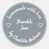 Homemade met Love | Heart Jam Jar Canning Grey Ronde Sticker (Voorkant)