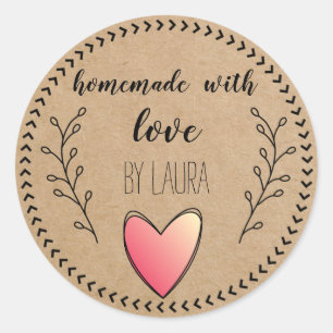 Homemade met Love Heart Kraft Paper Aanpassen Ronde Sticker